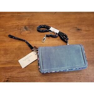 Vera Bradley VBU RFID Compact Crossbody Handbag Purse in Blue Chambray